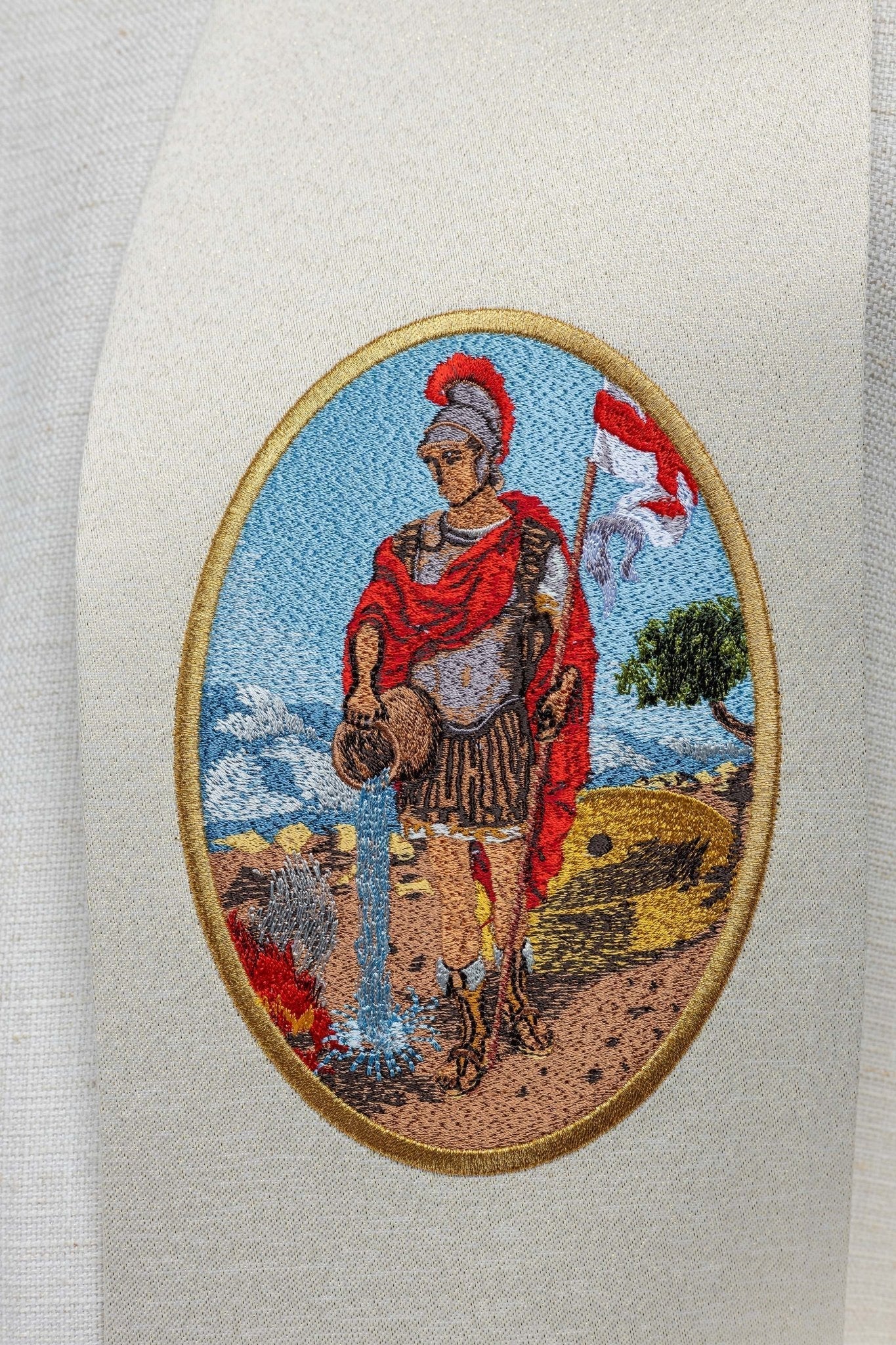 Estola bordada con la imagen de San Florián