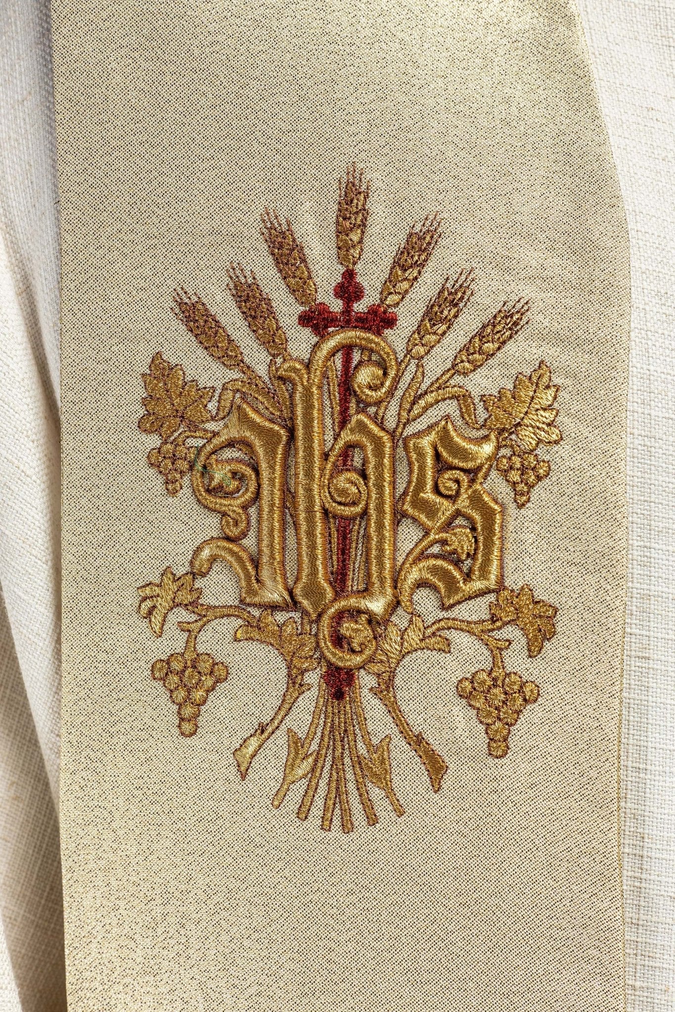 Estola oro con bordado Cruz, IHS y corazón de Jesucristo