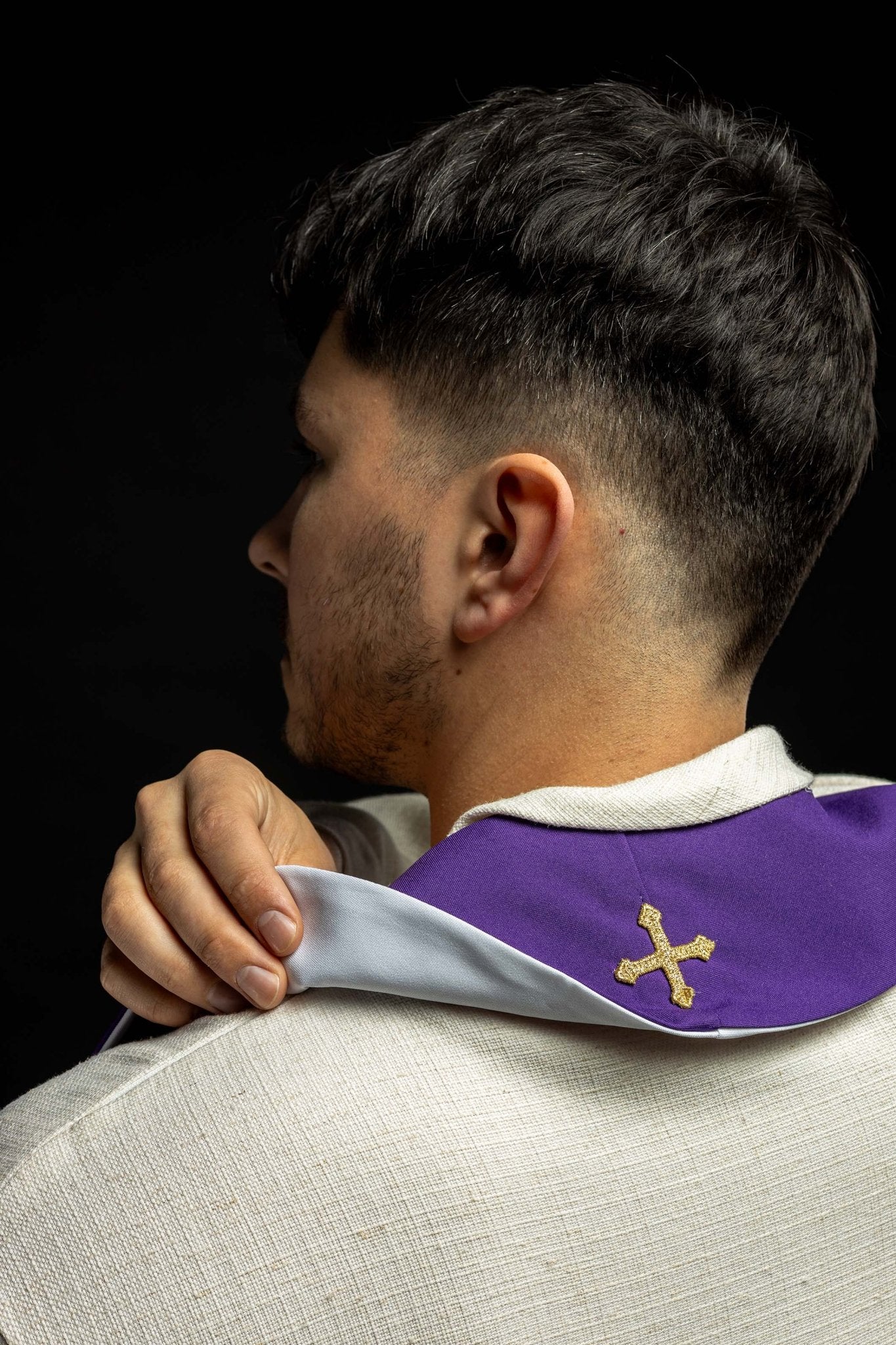 Estola reversible con Cruz de Jerusalén púrpura-blanca