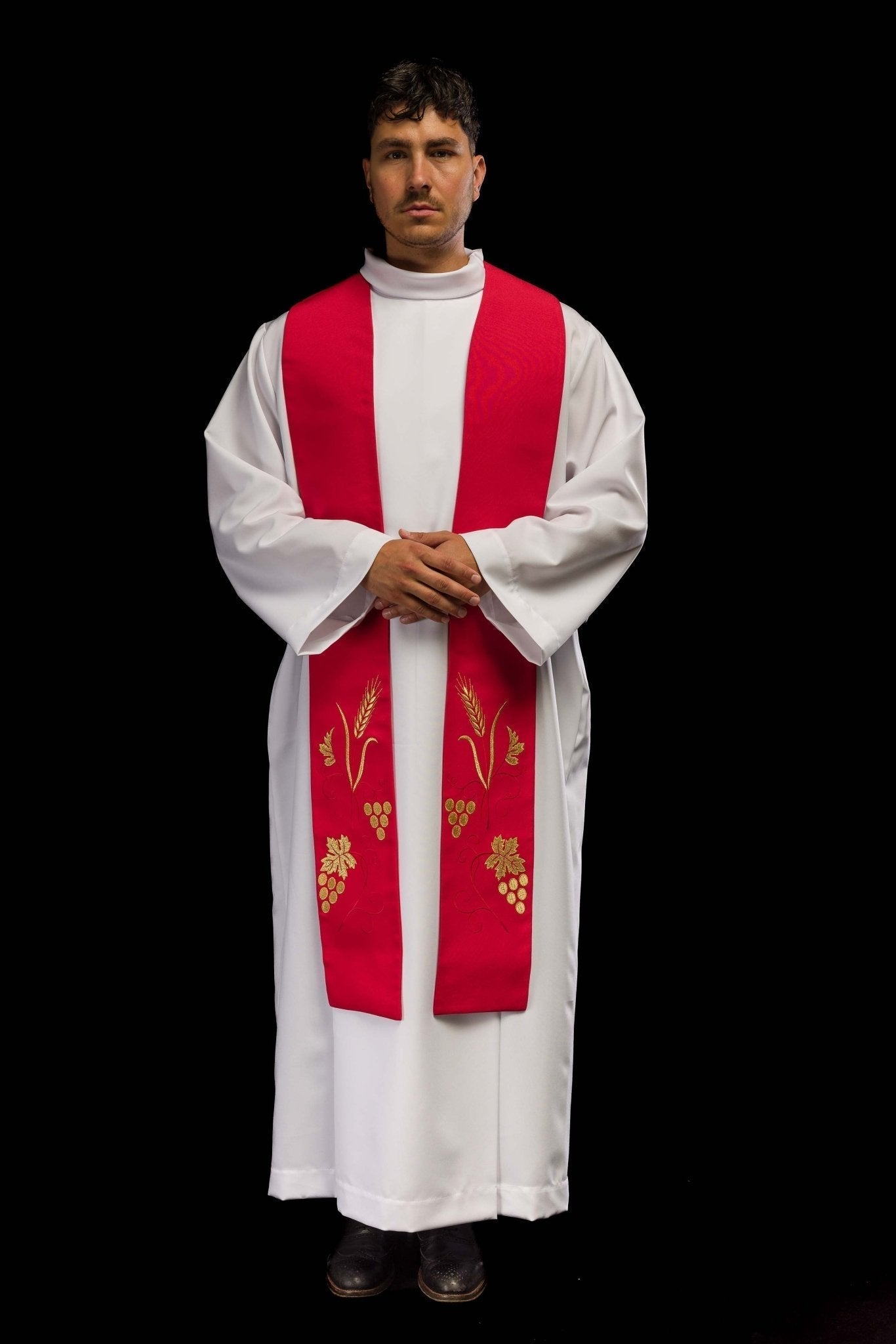 Estola roja con bordado Uvas y Espigas