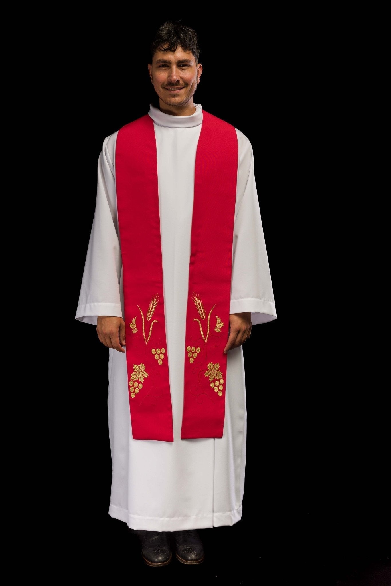 Estola roja con bordado Uvas y Espigas
