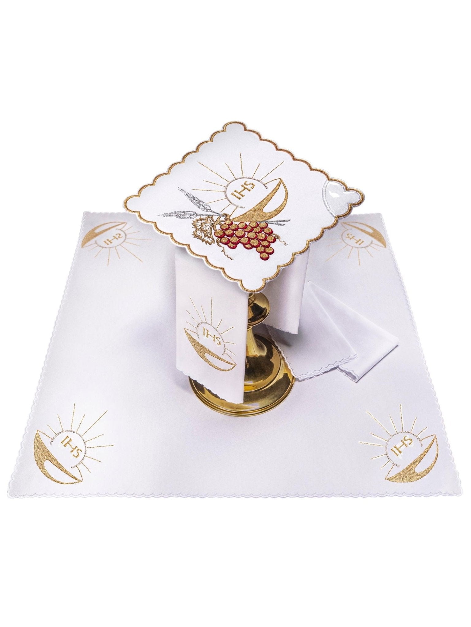 Juego de altar con bordado del cáliz eucarístico