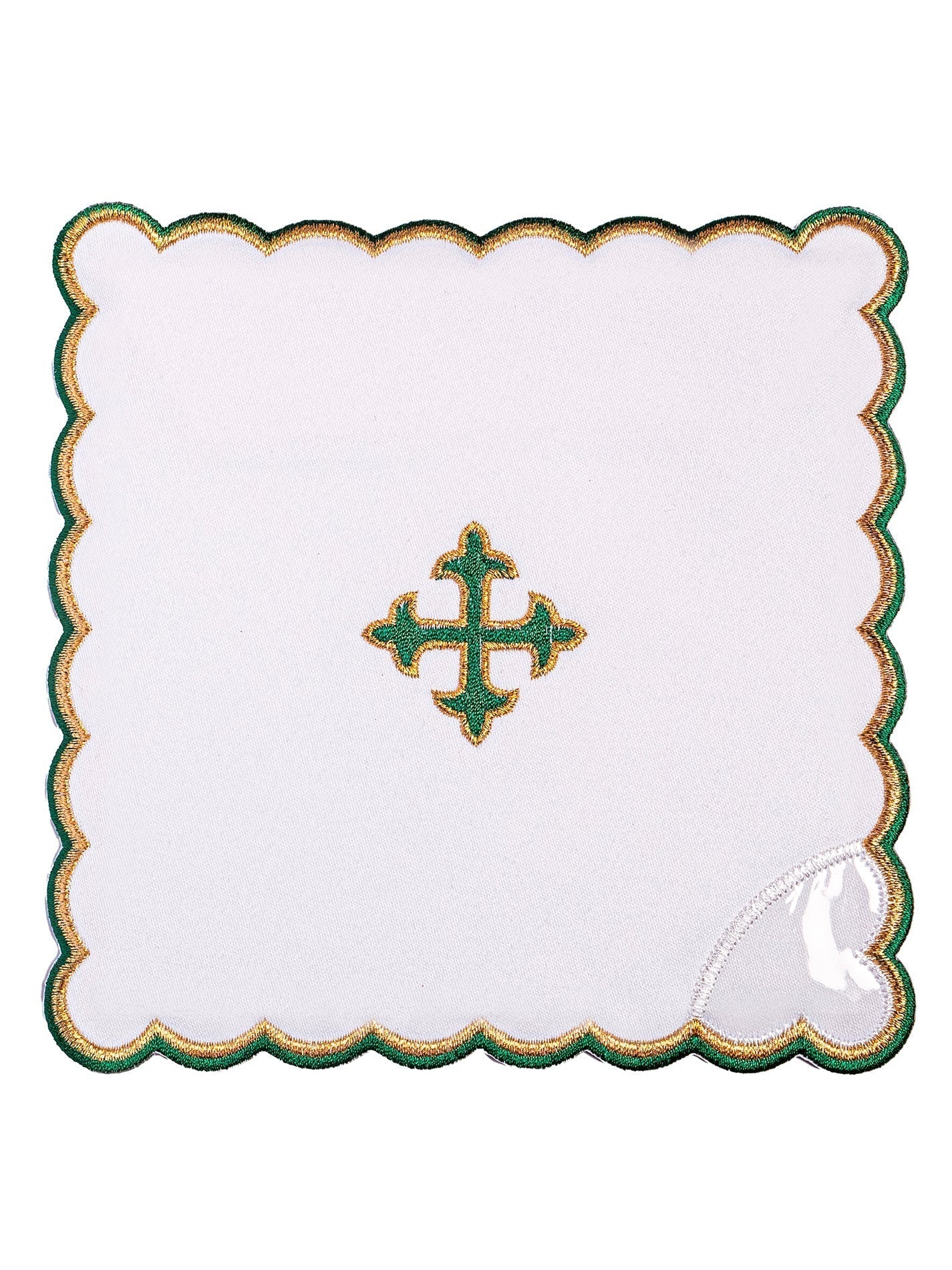 Juego de altar con cruz pequeña bordada verde
