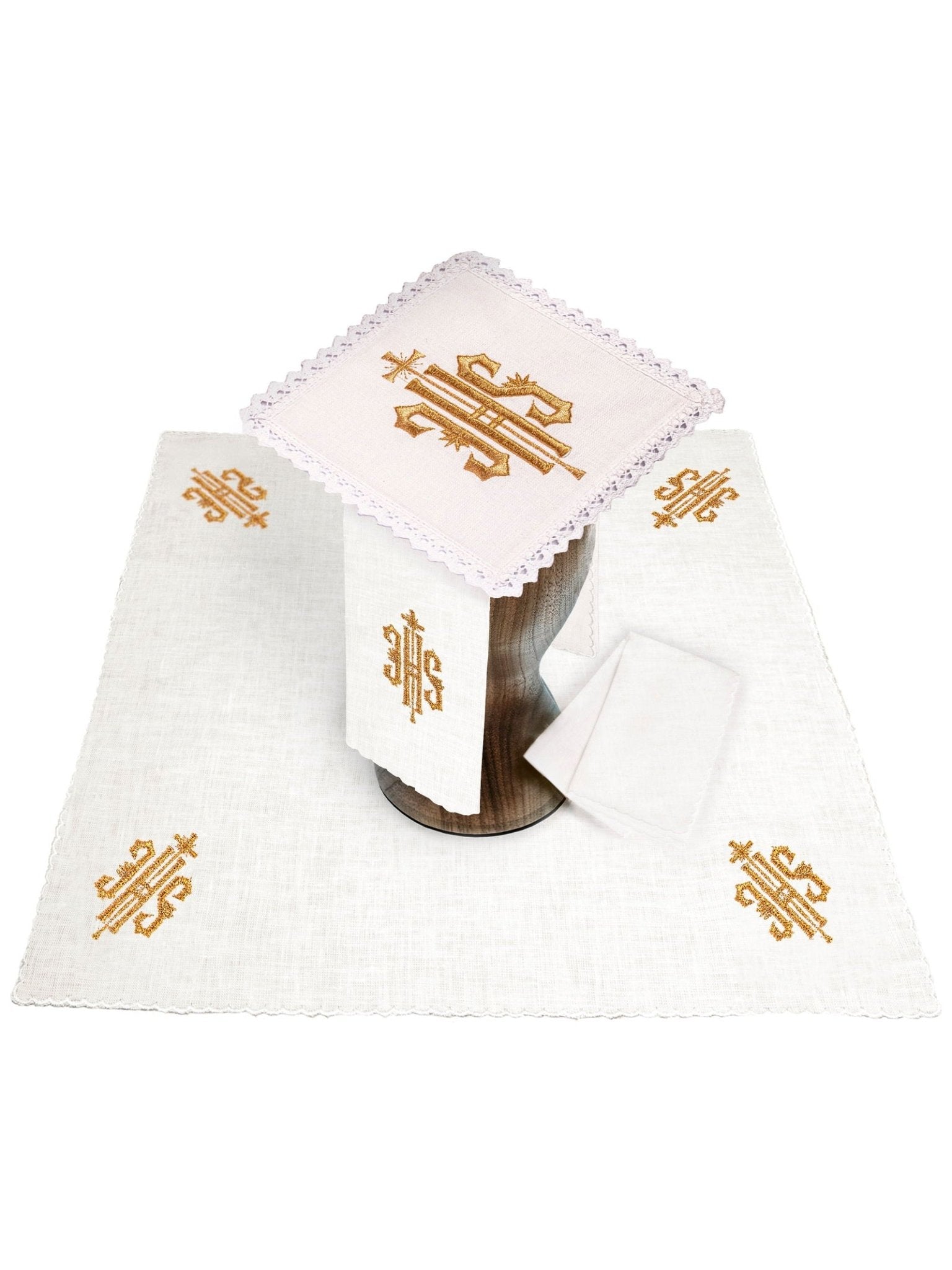 Juego de altar lino con bordado IHS