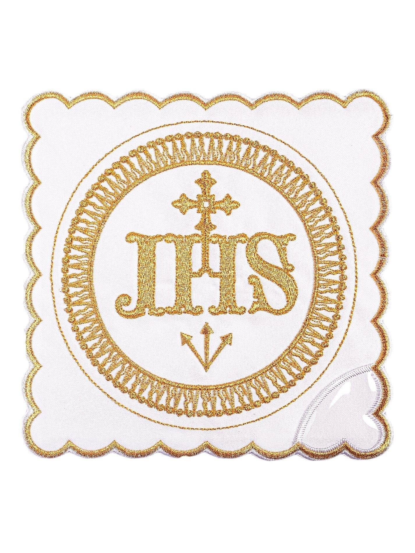 Juego de altar lino con bordado IHS dorado
