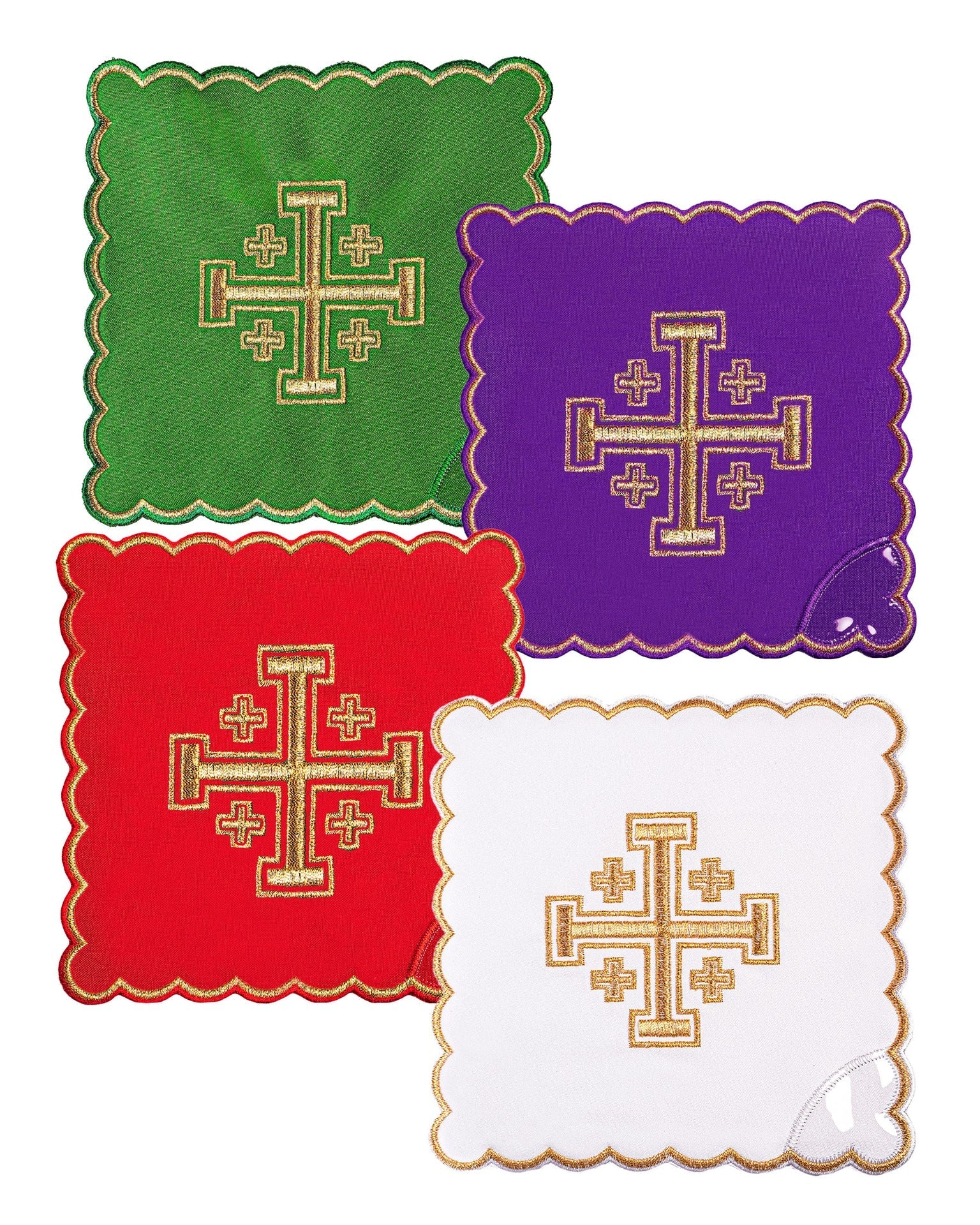 Juego de palias con bordado de la cruz de Jerusalén en cuatro colores litúrgicos