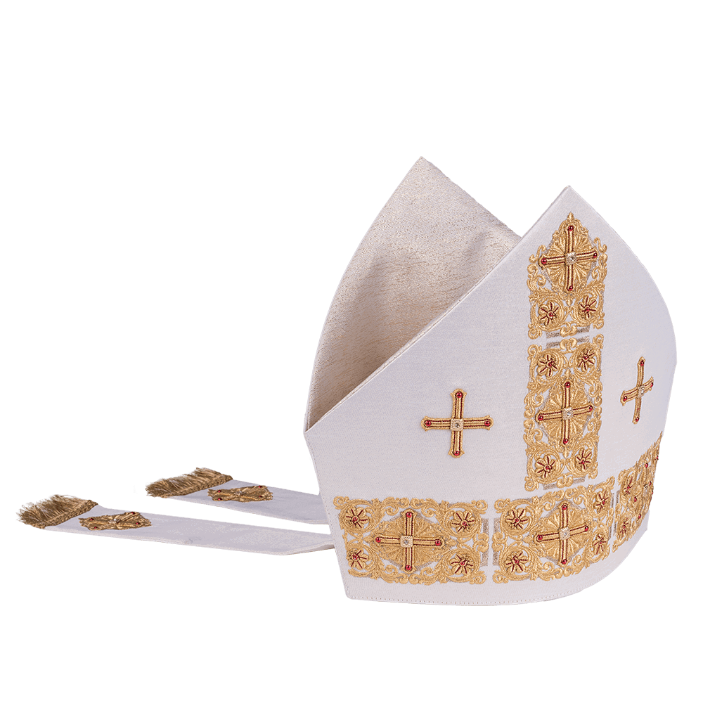 Mitra oro ricamente bordada con Cruces