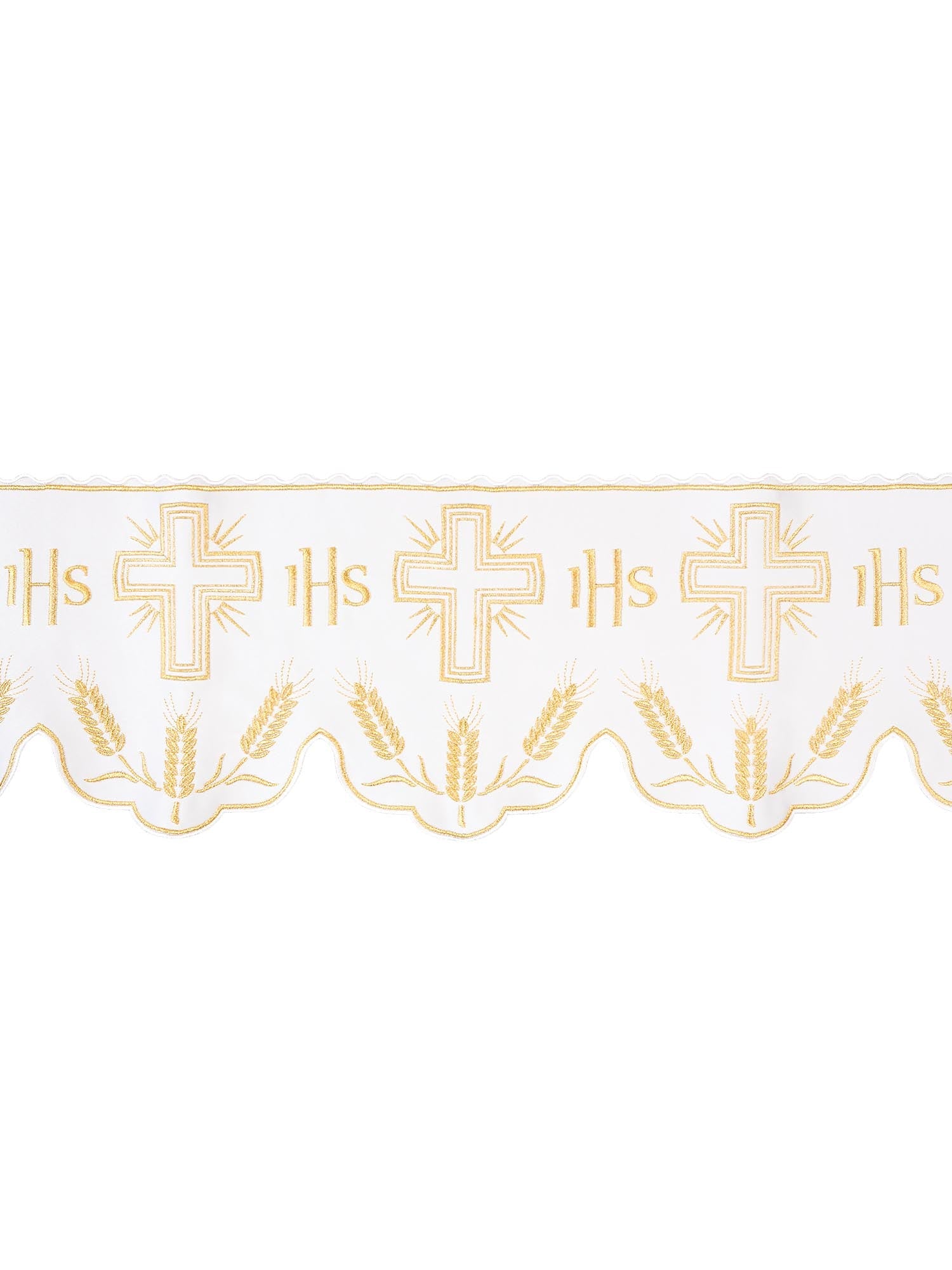 Puntilla de altar con bordado Cruz e IHS- blanco