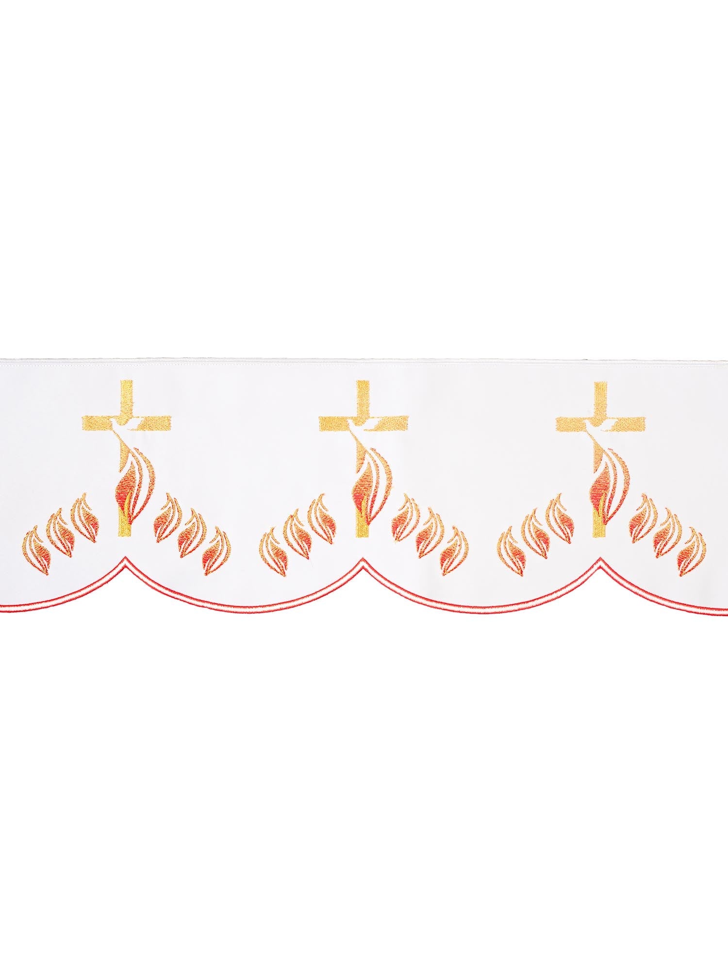 Puntilla de altar con bordado Cruz y Fuego - blanco
