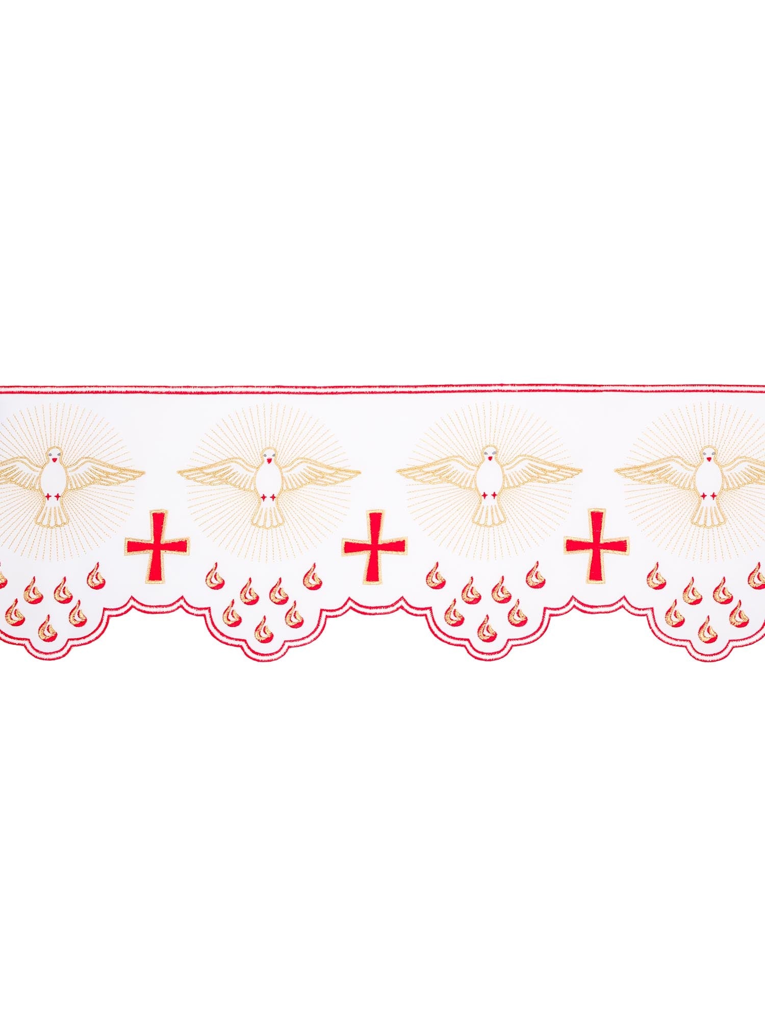 Puntilla de altar con bordado Espíritu Santo con llamas - blanco