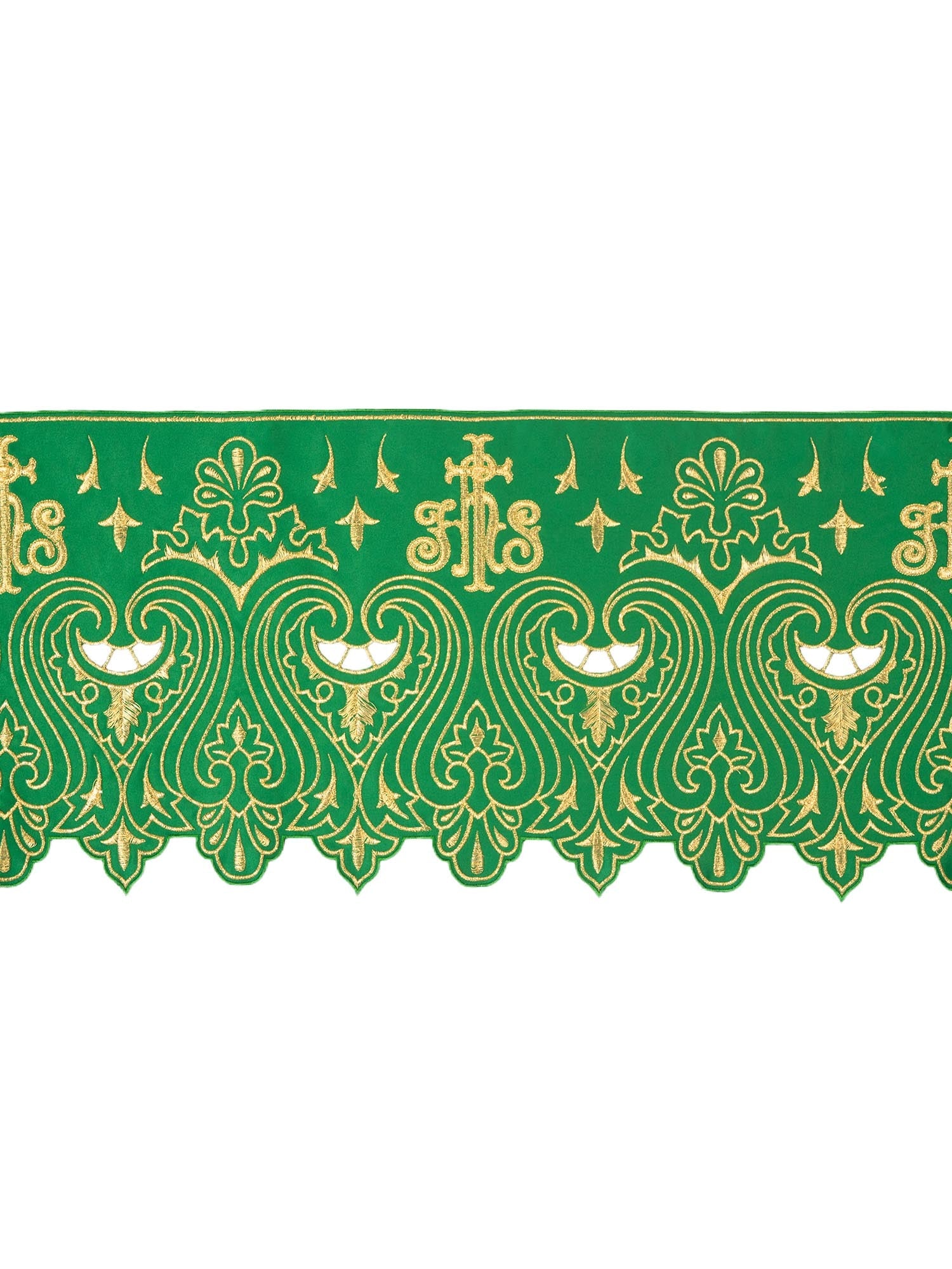 Puntilla de altar con bordado IHS - verde
