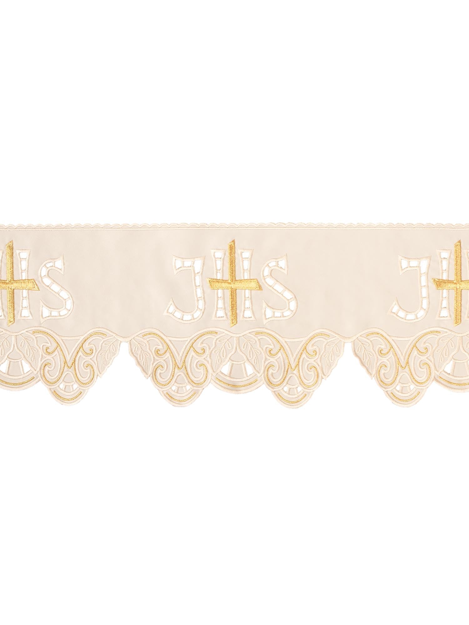 Puntilla de altar con bordado IHS y Cruz - marfil
