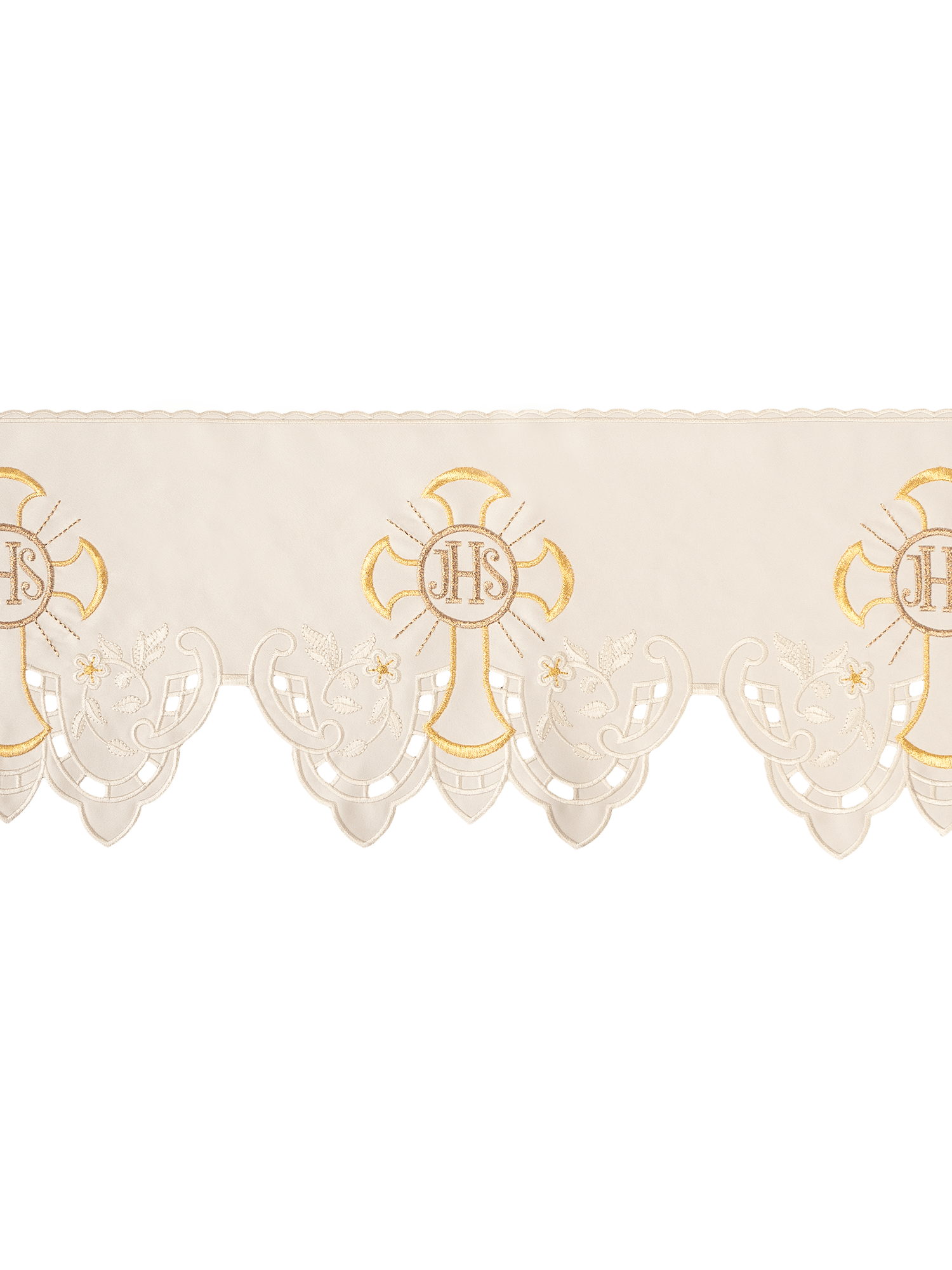 Puntilla de altar con bordado IHS y Cruz - marfil