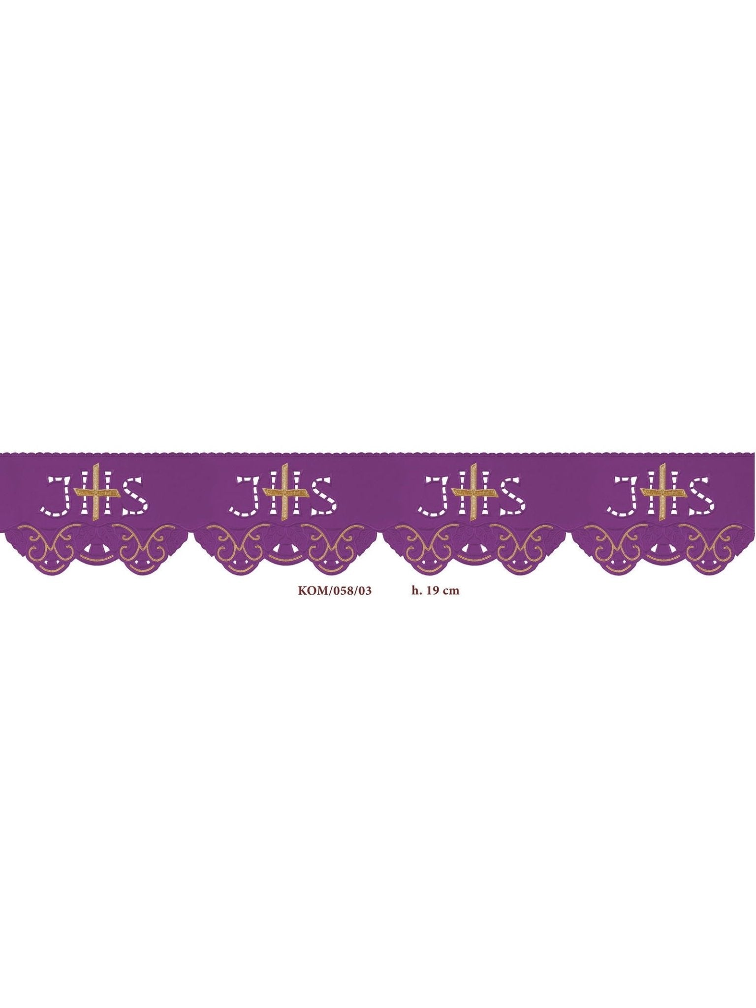 Puntilla de altar con bordado IHS y Cruz - morado