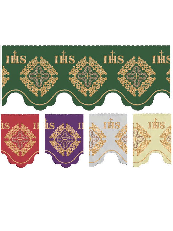 Puntilla de altar con bordado IHS y Rosetón - verde