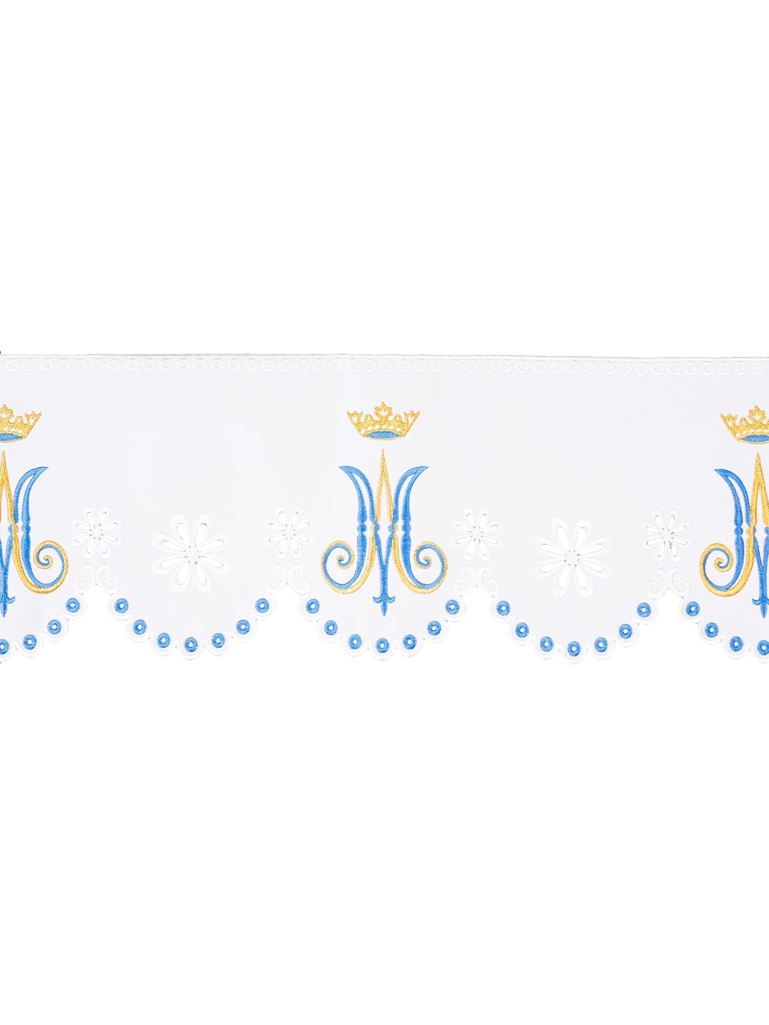 Puntilla de altar con bordado Mariano - blanco