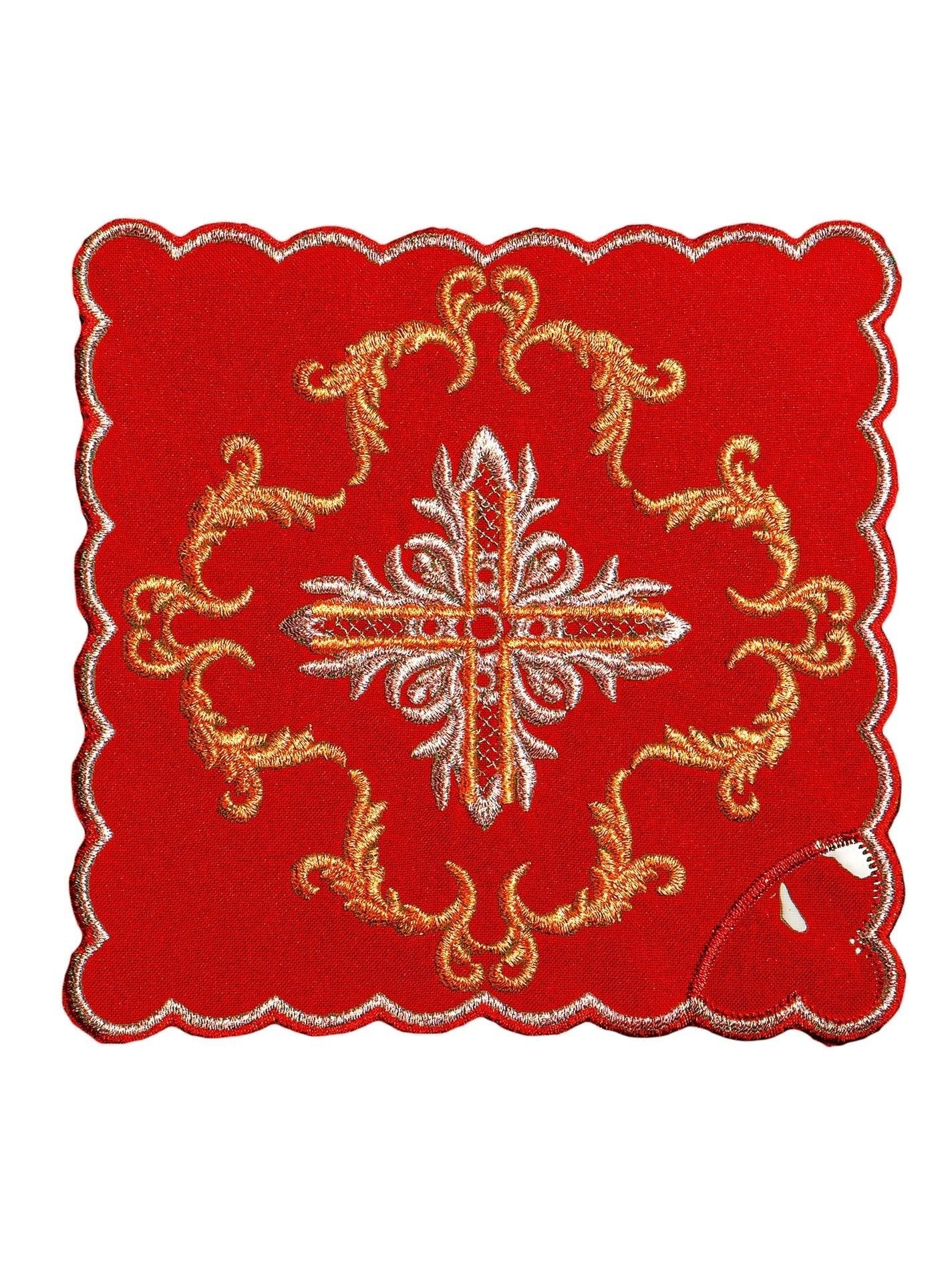 Servicio de altar rojo con cruz bordada